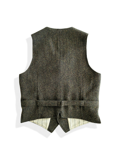 Gilet en tweed à chevrons vert pour homme