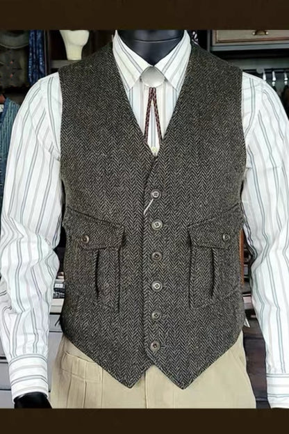 Gilet en tweed à chevrons vert pour homme