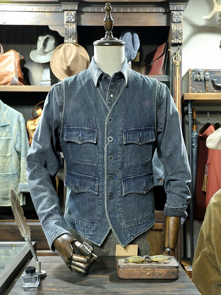 Men's Honeycomb V-neck Denim Vest