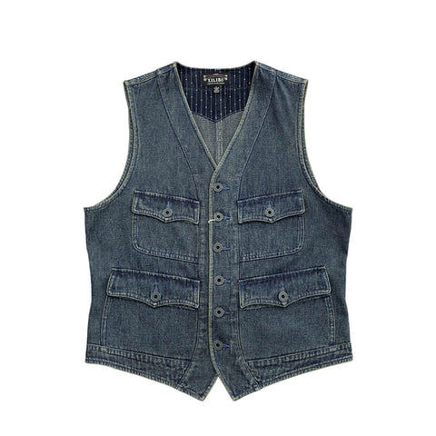 Men's Honeycomb V-neck Denim Vest