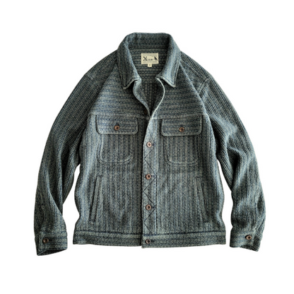 Honeycomb Striped Denim Trucker Jacket