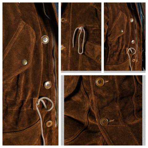 Men's Hooded Brown Suede Parka