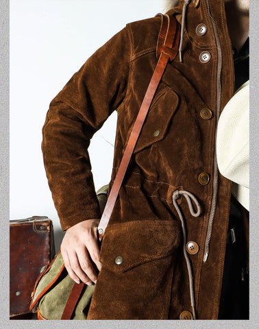 Men's Hooded Brown Suede Parka