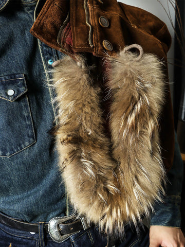 Men's Hooded Brown Suede Parka