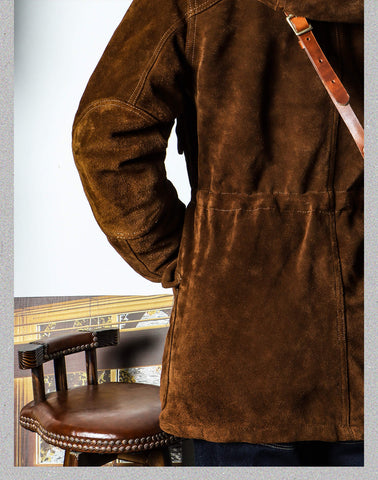 Men's Hooded Brown Suede Parka