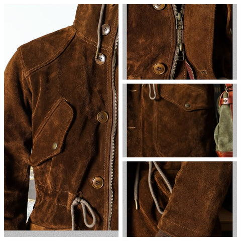 Men's Hooded Brown Suede Parka