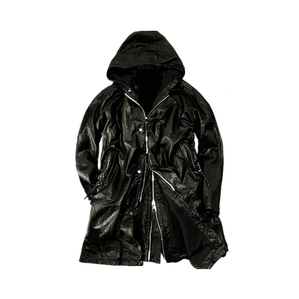 Hooded Leather Trench Coat Japanese Cowhide