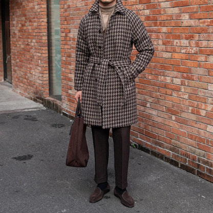 Manteau en laine Balmacaan à motif pied-de-poule pour homme Café