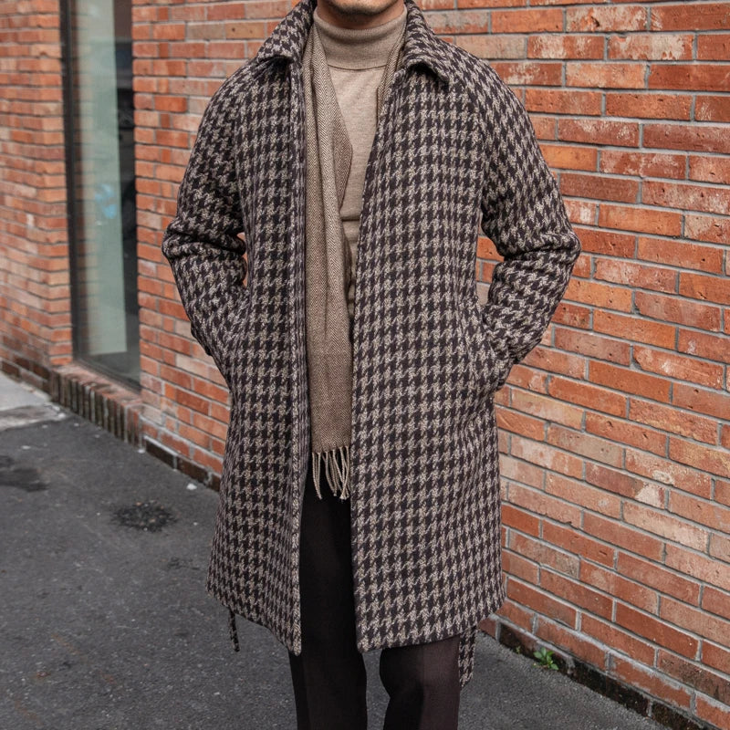 Men's Houndstooth Balmacaan Wool Coat Coffee