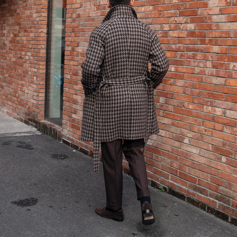 Manteau en laine Balmacaan à motif pied-de-poule pour homme Café