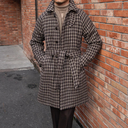 Houndstooth Balmacaan Wool Coat