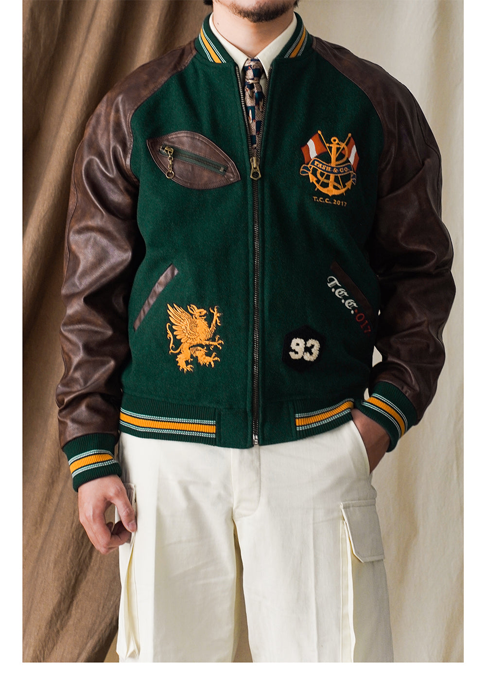Men's Preppy Style Woolen Baseball Jacket