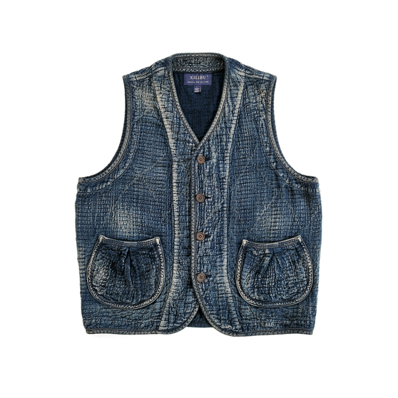 Gilet Sashiko Kendo teint indigo pour hommes