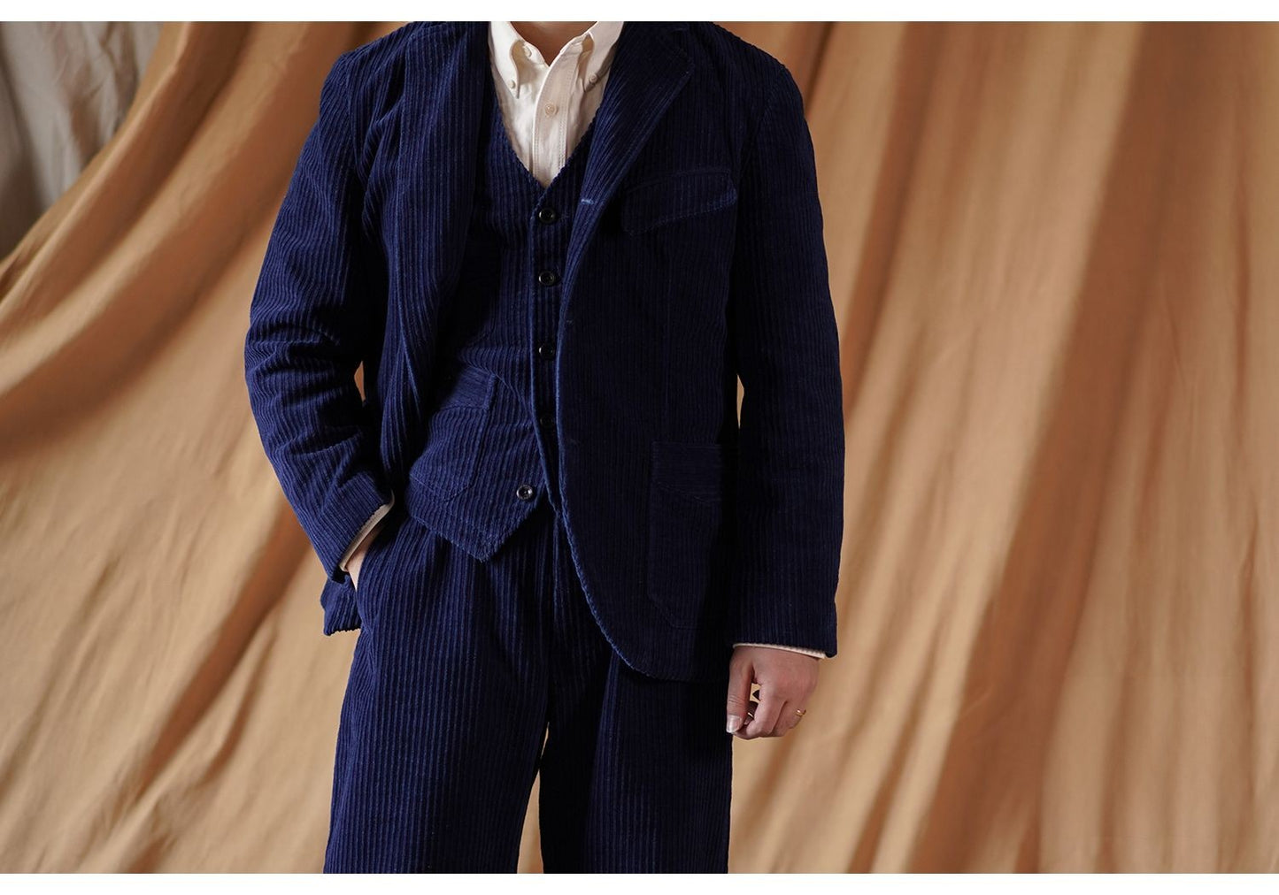 Veste de costume en velours côtelé indigo pour homme