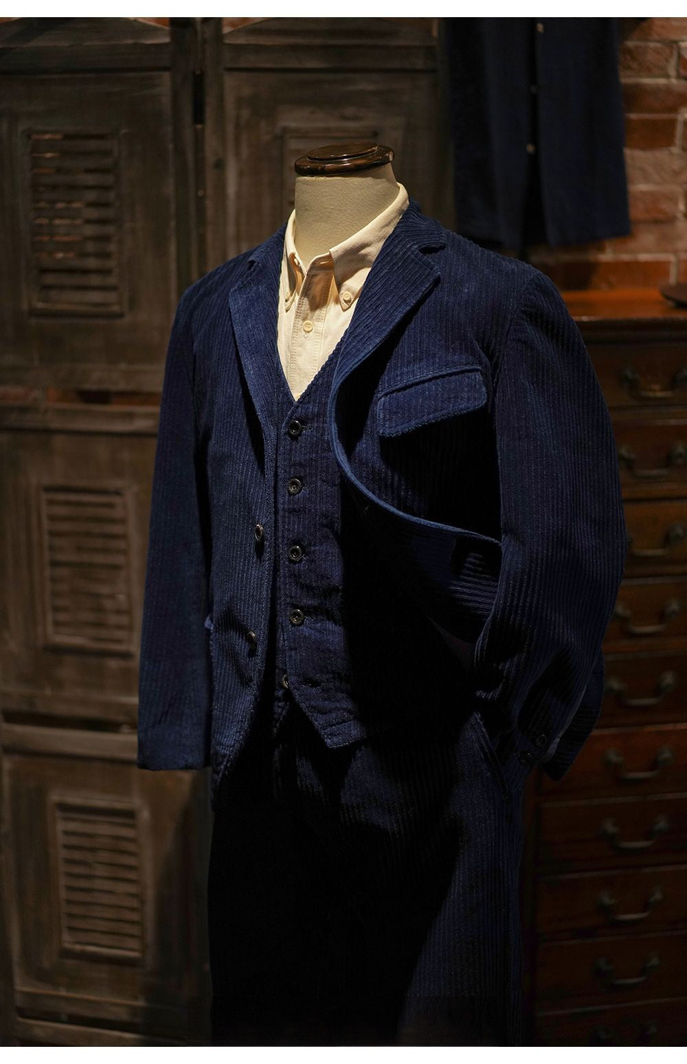 Veste de costume en velours côtelé indigo pour homme