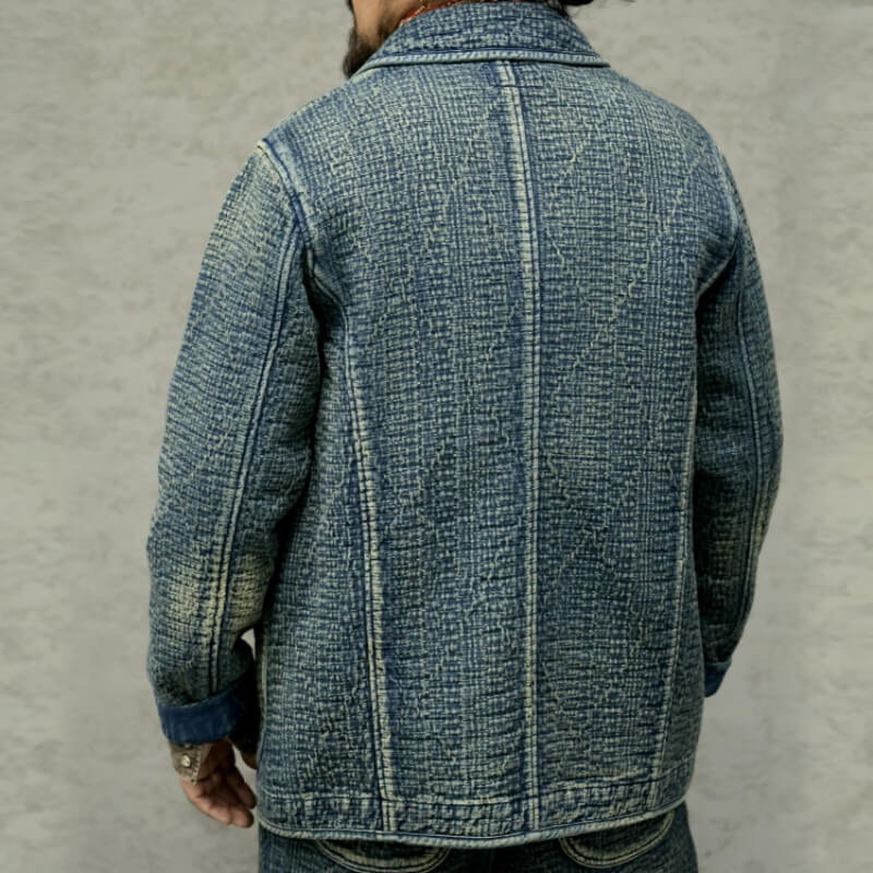 Men's Indigo Sashiko Suit Jacket Relaxed Fit