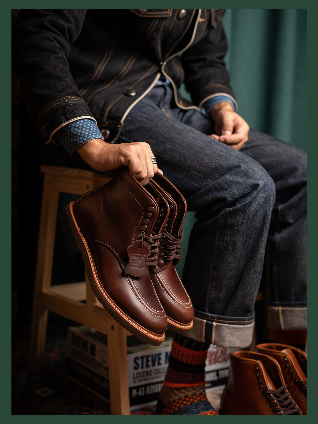 Men's Leather Moc Toe Boots