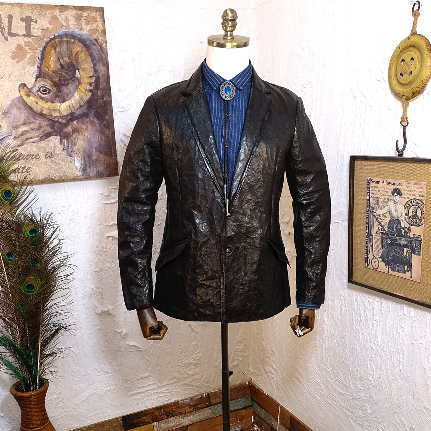Men's Zip-detail Pleated Leather Suit Jacket