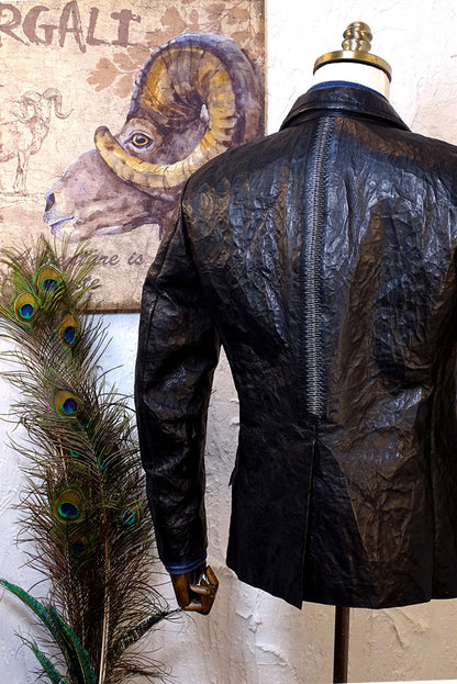 Men's Zip-detail Pleated Leather Suit Jacket