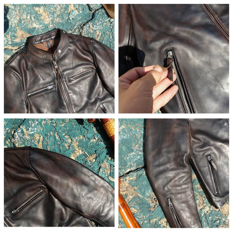 Men's J-100 Biker Leather Jacket, Teacore Horsehide