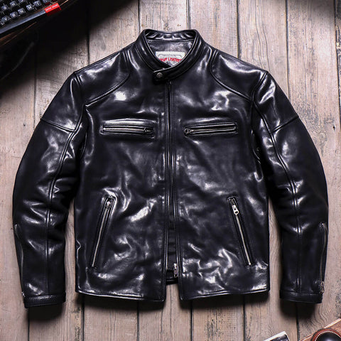 Men's J-100 Biker Leather Jacket, Uncoated Cowhide