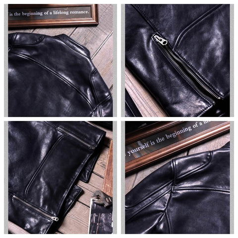 Men's J-100 Biker Leather Jacket, Uncoated Cowhide