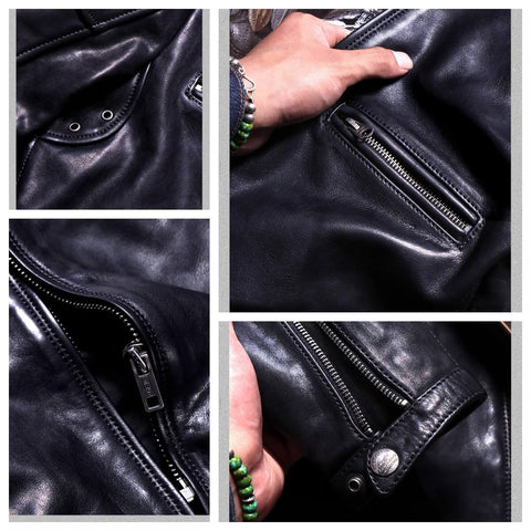 Men's J-100 Biker Leather Jacket, Uncoated Cowhide