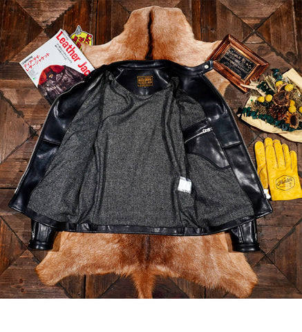 Men's J-100 Biker Leather Jacket, Uncoated Horsehide