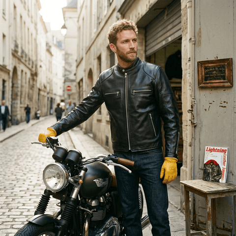 Men's J-100 Biker Leather Jacket, Uncoated Horsehide