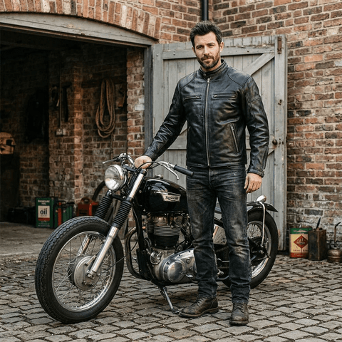 Men's J-100 Biker Leather Jacket, Uncoated Cowhide
