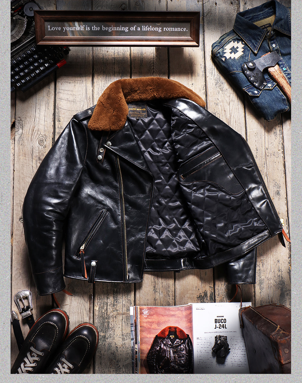 Men's J-24 Shearling Collar Moto Jacket