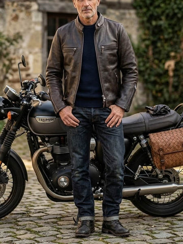 Men's J-100 Biker Leather Jacket, Teacore Horsehide