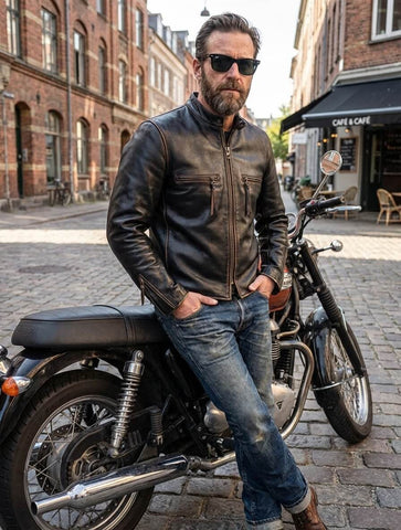 メンズ J-100 モーターサイクル レザー ジャケット