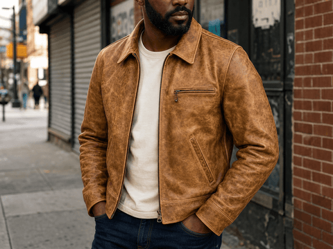 Men's JS-02 Motorcycle Leather Jacket, Amber