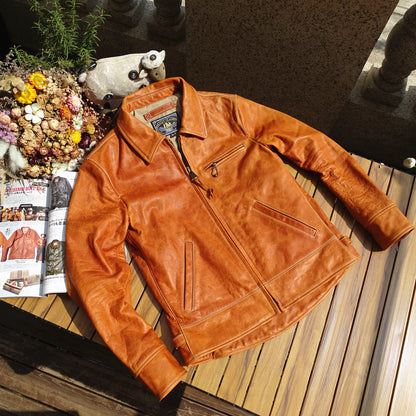 Men's JS-02 Motorcycle Leather Jacket Amber