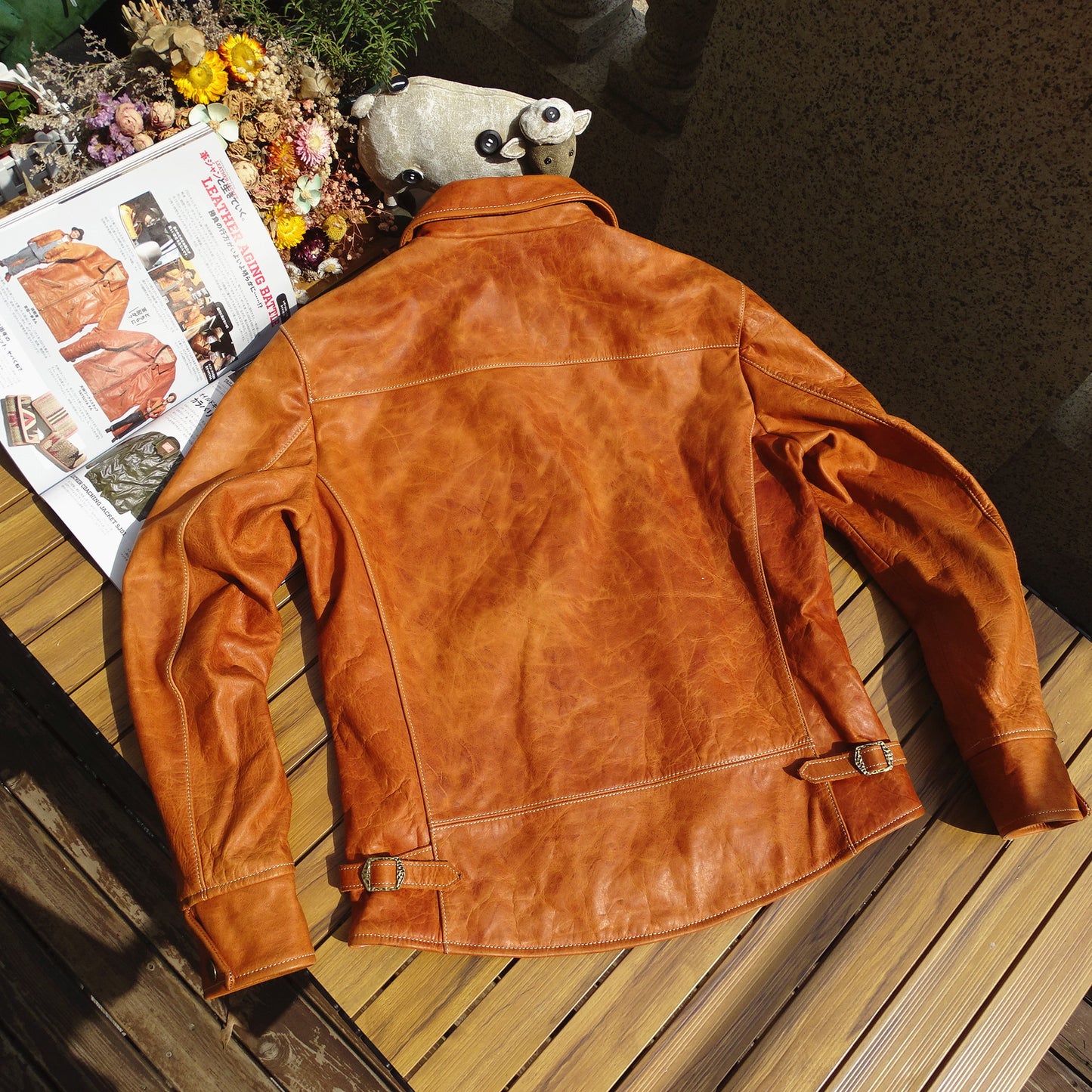 Men's JS-02 Motorcycle Leather Jacket Amber