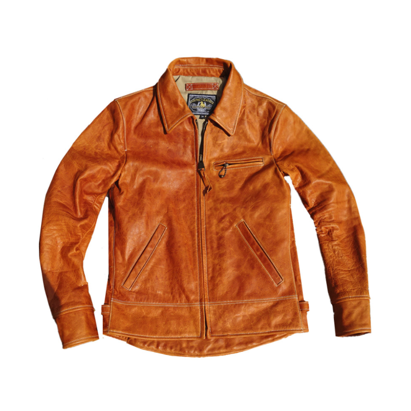 Men's JS-02 Motorcycle Leather Jacket Amber