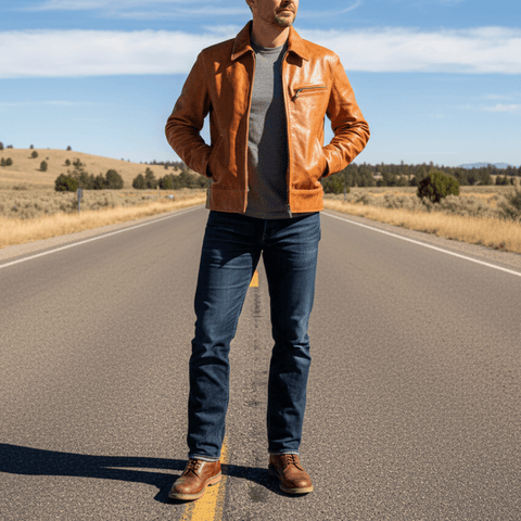 Men's JS-02 Motorcycle Leather Jacket Amber