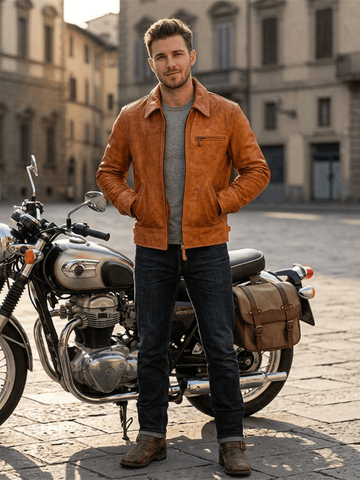 Men's JS-02 Motorcycle Leather Jacket, Amber – Crush on Retro Men's JS-02 Motorcycle Leather Jacket, Amber – Crush on Retro