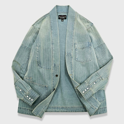 Veste kimono en denim délavé pour homme