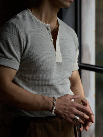 Men's Jacquard Henley Shirt, Short Sleeve