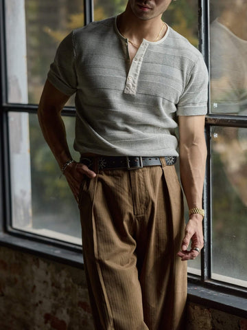 Men's Jacquard Henley Shirt, Short Sleeve