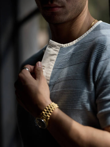 Men's Jacquard Henley Shirt, Short Sleeve