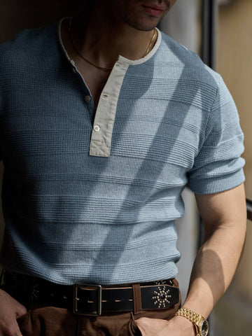 Men's Jacquard Henley Shirt, Short Sleeve