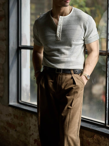 Men's Jacquard Henley Shirt, Short Sleeve