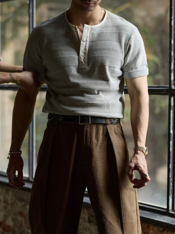 Men's Jacquard Henley Shirt, Short Sleeve