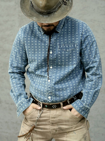 Men's Jacquard Indigo Denim Shirt