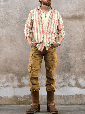 Men's Jacquard Red & Green Striped Shirt