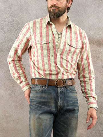 Men's Jacquard Red & Green Striped Shirt