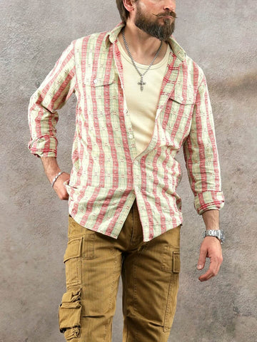 Men's Jacquard Red & Green Striped Shirt